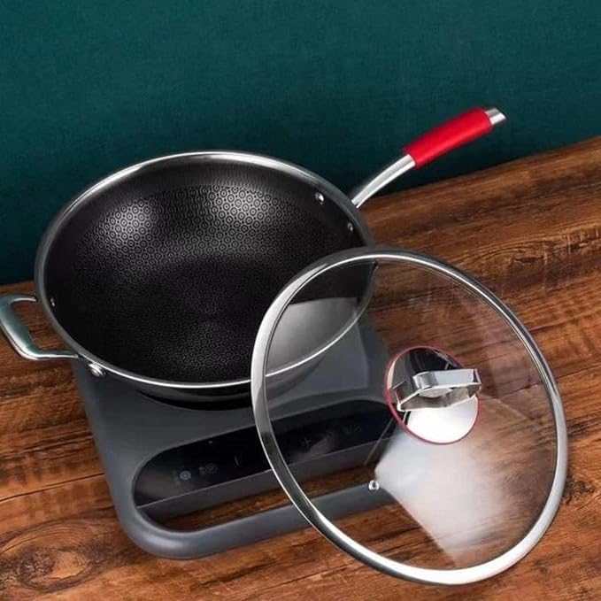 Wok Honeycomb 12 pulgadas con tapa antiadherente acero inoxidable miniatura 9