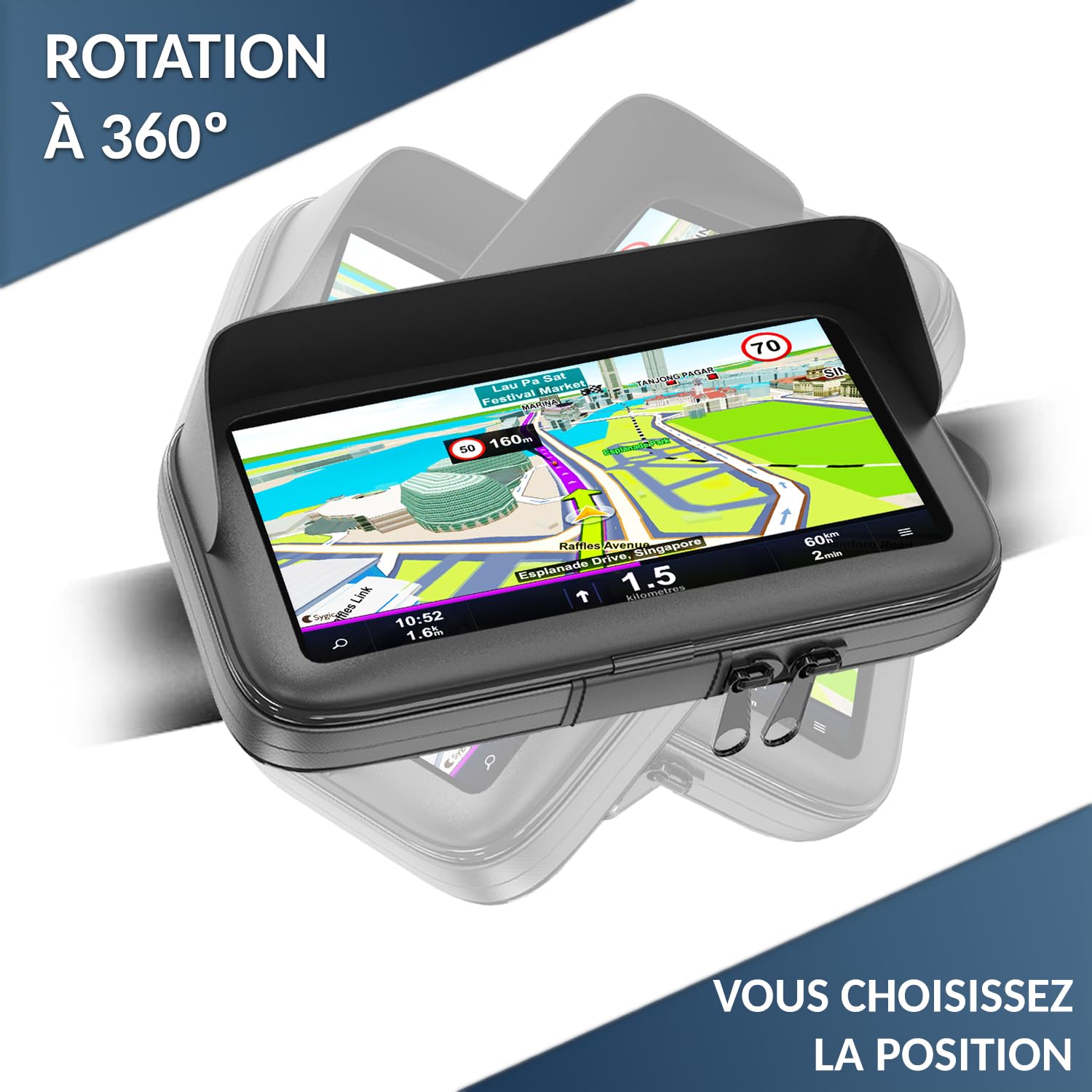 Support Téléphone Moto Vélo Étanche Connexion Rapide jusqu'à 7,5" | Coque avec Visière Antireflet, Fixation de Guidon Incassable