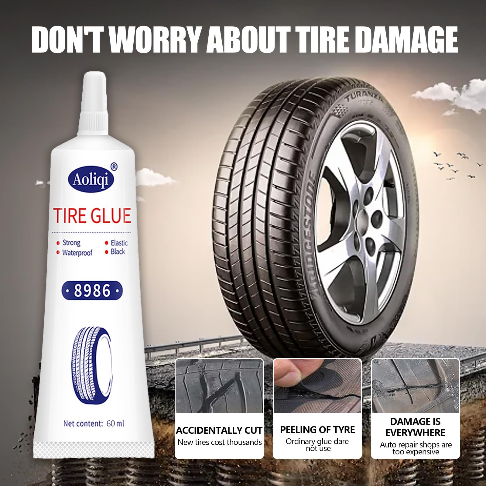 Kit Riparazione Pneumatici - 3 Barattoli Di Mastice Da 60ml + Raschietto - Per Auto, Moto, Bici - Impermeabile E Durevole