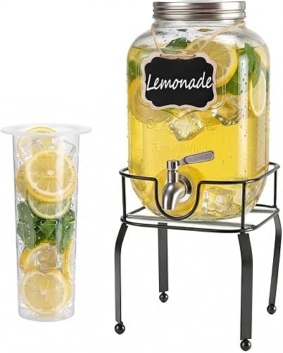 Miniatura 9 de Dispensador de bebidas de vidrio de 2 galones para fiestas, dispensador de bebidas, dispensador de limonada con espita de acero inoxidable 304, a