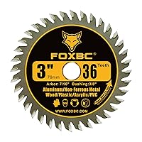 Vista 4 de FOXBC Hoja de sierra circular de carburo de 3 pulgadas, 36 dientes para madera, plástico, PVC, acrílico, aluminio con eje de 7/16", buje de 3/8