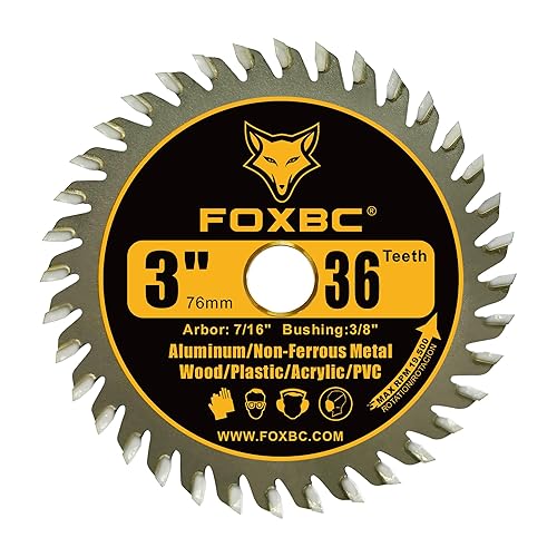 Miniatura 4 de FOXBC Hoja de sierra circular de carburo de 3 pulgadas, 36 dientes para madera, plástico, PVC, acrílico, aluminio con eje de 716", buje de 38" -