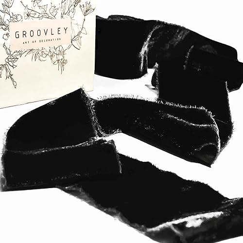 GROOVELY - Cinta de terciopelo para decoración de Halloween, cintas de Halloween, cinta negra para árbol de Navidad, guirnalda de cinta de Navidad