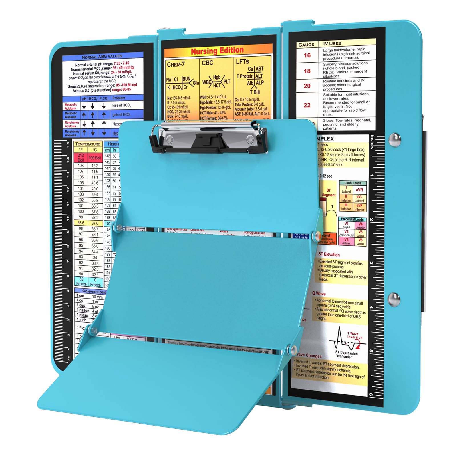 Nursing Clipboard Foldable, Foldable Clipboard w/Nursing Edition Cheat Charts,3 Layers Aluminum, Nurse Clipboard w/Low Profile Clip&Pen Clip Pocket