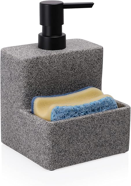 zccz Soap Dispenser with Sponge Holder, Liquid Hand and Dish Soap Dispenser Pump Bottle and Sponge Holder 2 in 1 for Kitchen Sink Bathroom Counter Storage and Organization