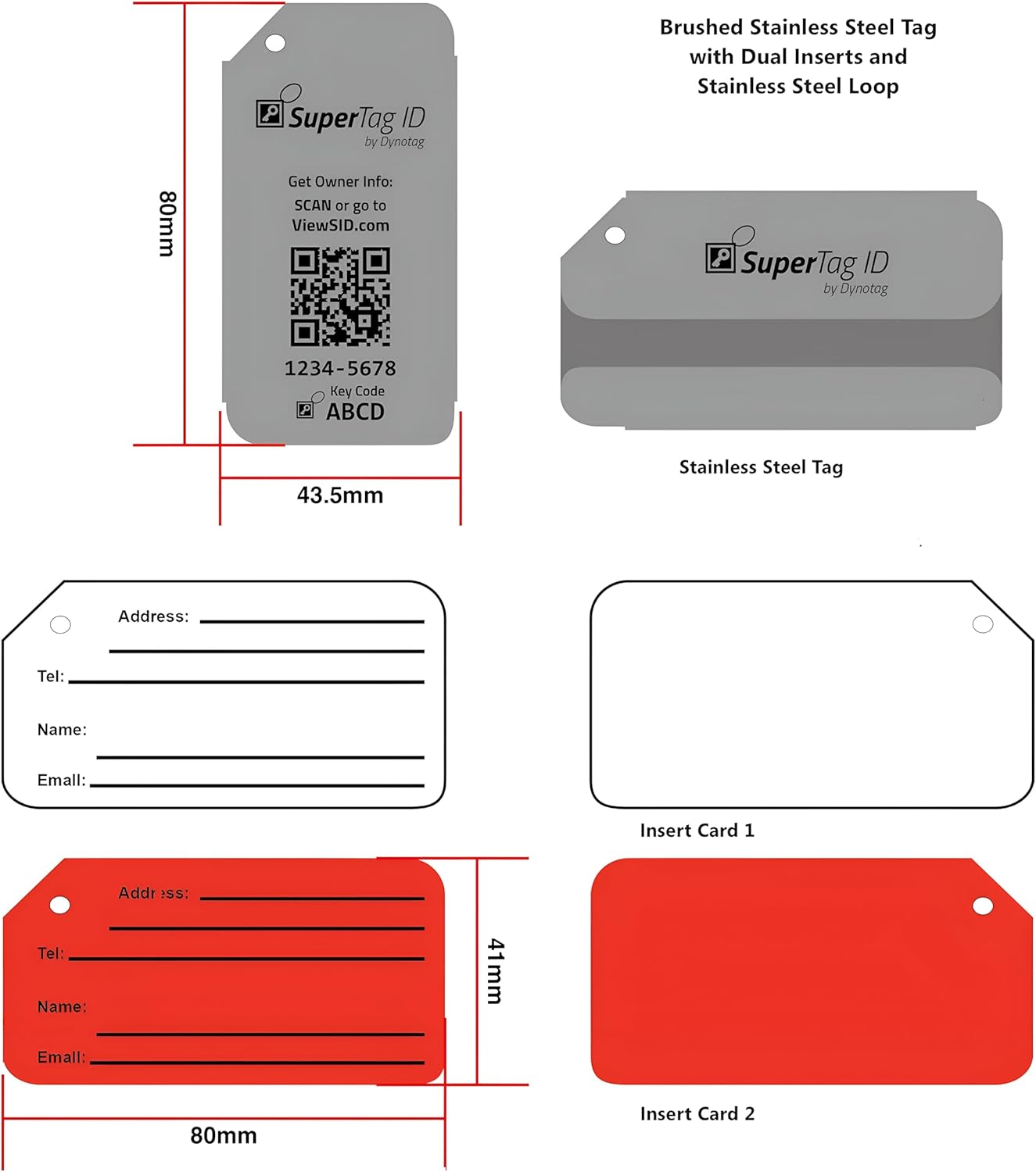 Dynotag® Web Enabled Brushed Stainless Steel Smart Luggage Tag ID + Loop with DynoIQ™ & Lifetime Recovery Service, Durable Travel ID for Suitcases, Backpacks, and Carry-Ons, Easy Identification