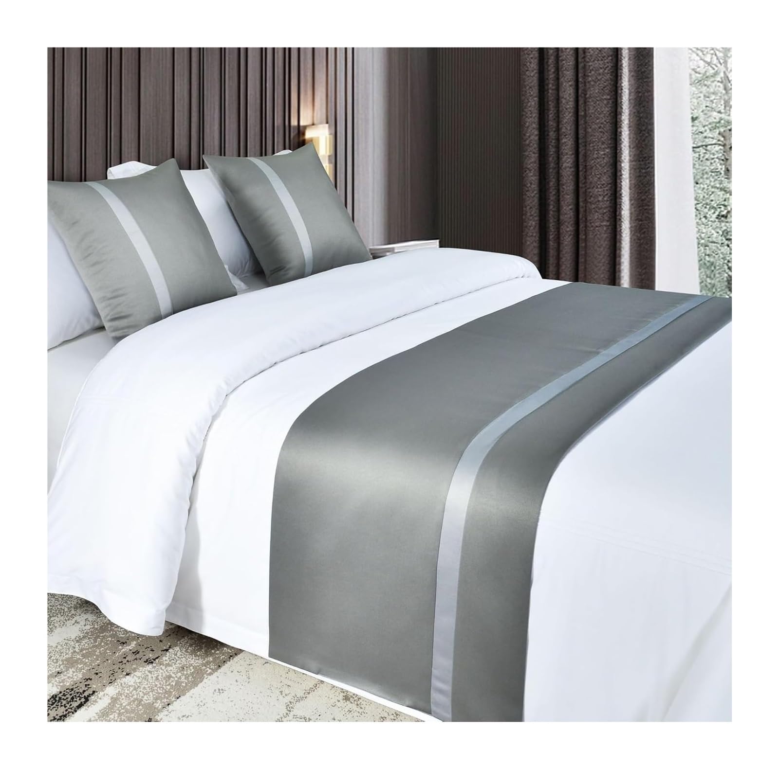 uoXHFdh Silky Soft Satin Decor Bedding Cover OrangeLuxury Bedspread Bed Scarves For Foot Of Scarf(Grijs,50 * 240cm for 180cm Bed)