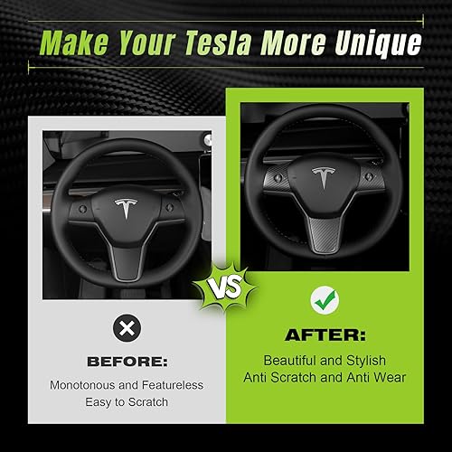 Miniatura 3 de Funda para volante de 3 piezas para Tesla modelo 3 y Y 2017-2023, 3K Toray Dry de fibra de carbono, accesorios interiores compatibles con Tesla