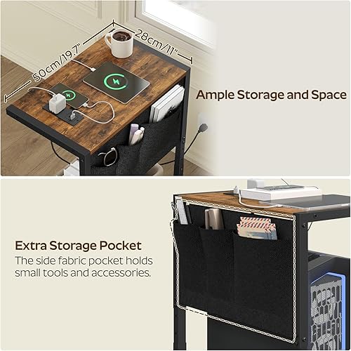 Miniatura 7 de Soporte para PC, soporte de torre de computadora con estación de carga, soporte de torre de PC ajustable en altura para piso, carrito de computadora