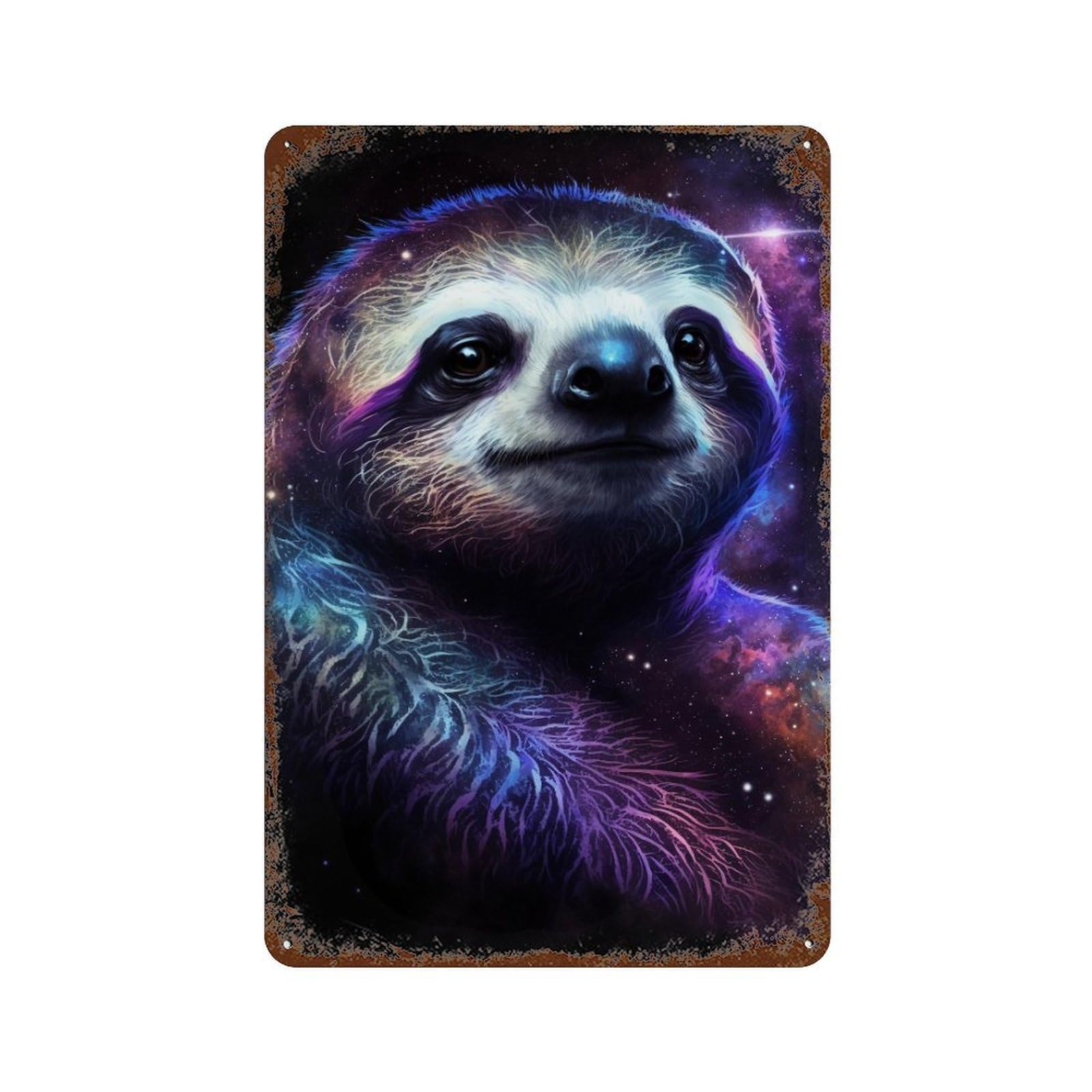 Vintage Rust Metal Sign Cosmic Sloth Art Print-1 11.8"x7.9", Old School Wall Decor for Office, Studio And Wall Decor