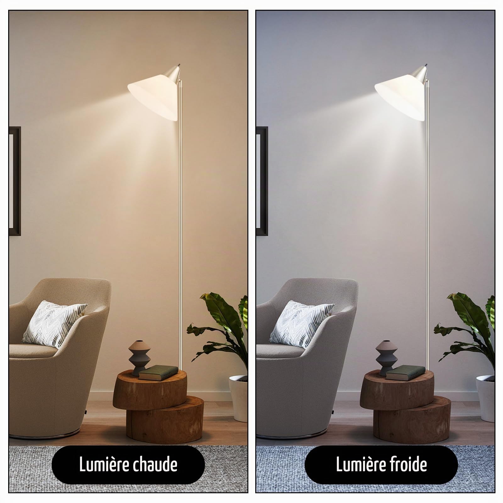 HonoDing Lampadaires Lampe de sol avec abat-jour en acrylique et tête réglable, Moderne Lampadaires pour salon/bureau/chambre à coucher (nickel satiné)