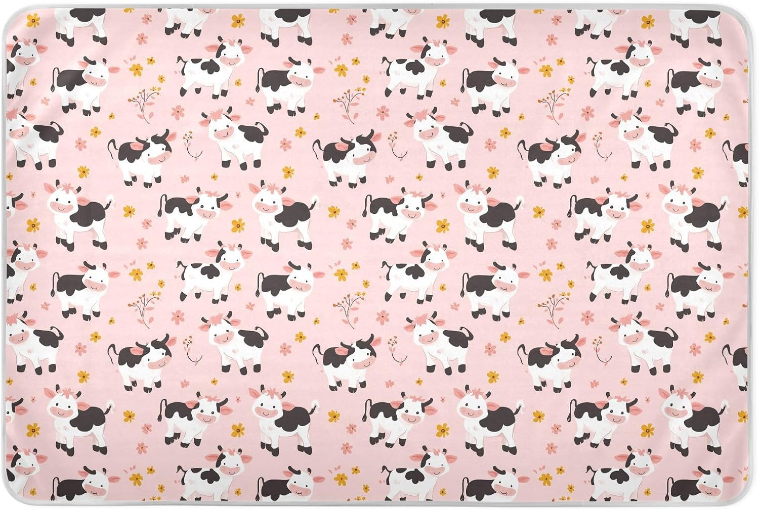 Cartoon Cute Cow Blush Extra Large Resuable Training Pee Pads for Kids Soft Absorbent Bed Wetting Sheet Slip-Resistant Pee Mats for Toddler Kids , 52" L x 34" W