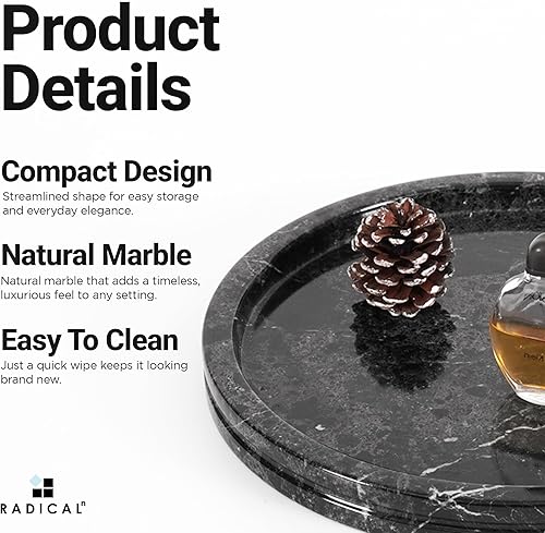 Miniatura 10 de Radicaln Bandeja de mármol negra de 10 pulgadas hecha a mano para joyería redonda para decoración del hogar, bandeja decorativa organizadora de