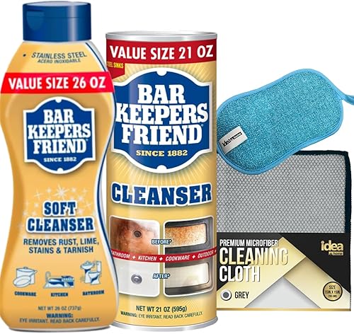 Idea Home Bar Keepers Friend - Kit de limpieza definitivo  Limpiador líquido suave de 26 onzas + limpiador y polvo de esmalte de 21 onzas, paquete