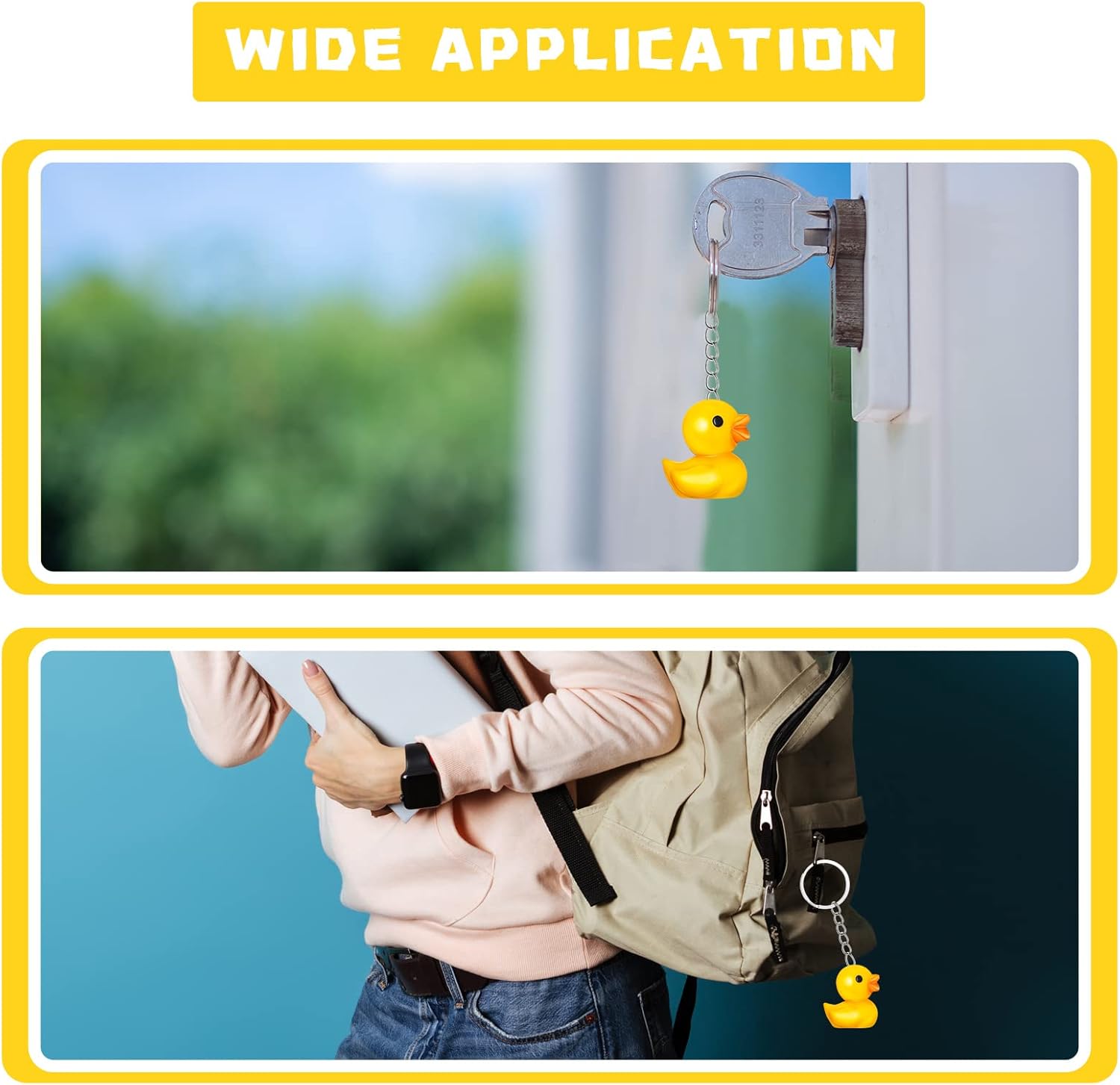Kenning 200 Pieces Duck Keychain Bulk Vivid Yellow Mini Rubber Duck Key Chain Thank You Tags White Gift Bags with Rope Pendant Accessories for Birthday Party Baby Shower Favors