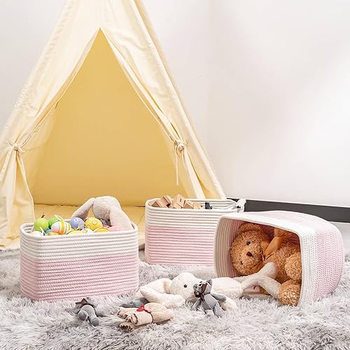Miniatura 4 de Cestas de cuerda de juguete para bebé, cestas de almacenamiento tejidas decorativas para regalo, cubos organizadores de almacenamiento, cestas de