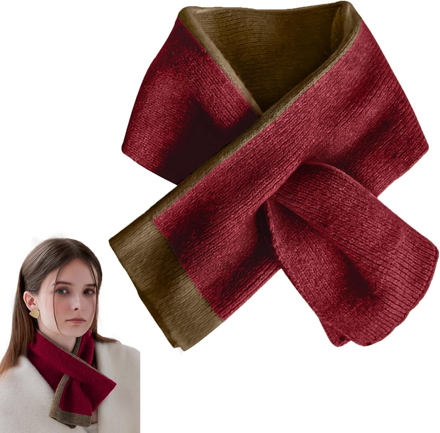 Unisex Double - Sided Winter Fall Knitted Pull - Through Scarf - Neck Warmer & Gaiter - Women's short scarves