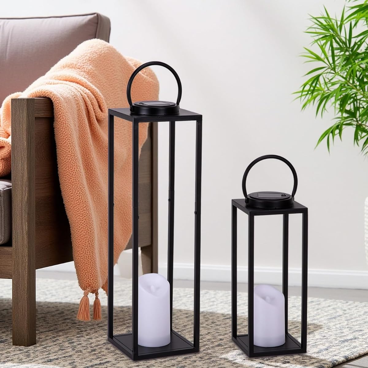 ALL FORTUNE Large Solar Outdoor Lanterns, 25 16 Tall Farmhouse Black Metal