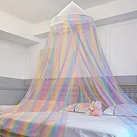 Vista 2 de FIOBEE Cortinas de cama con dosel, mosquitera, decoración de habitación con estrellas para dormitorio, arcoíris