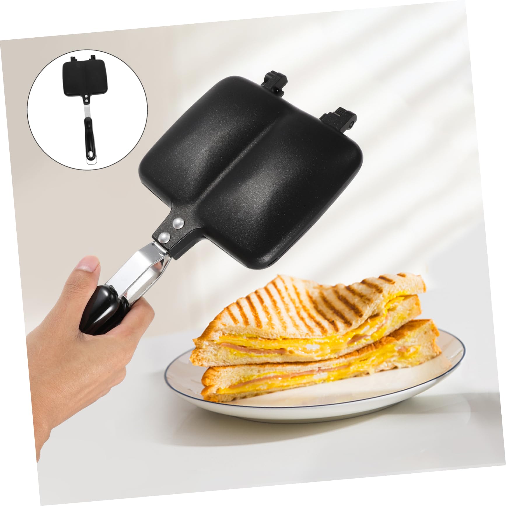 Aluminium Sandwich Backform mit Antihaftbeschichtung Doppelseitige Bratpfanne für Toaster und Brot Vielseitig in Küche Einsetzbar Schwarz und Robust