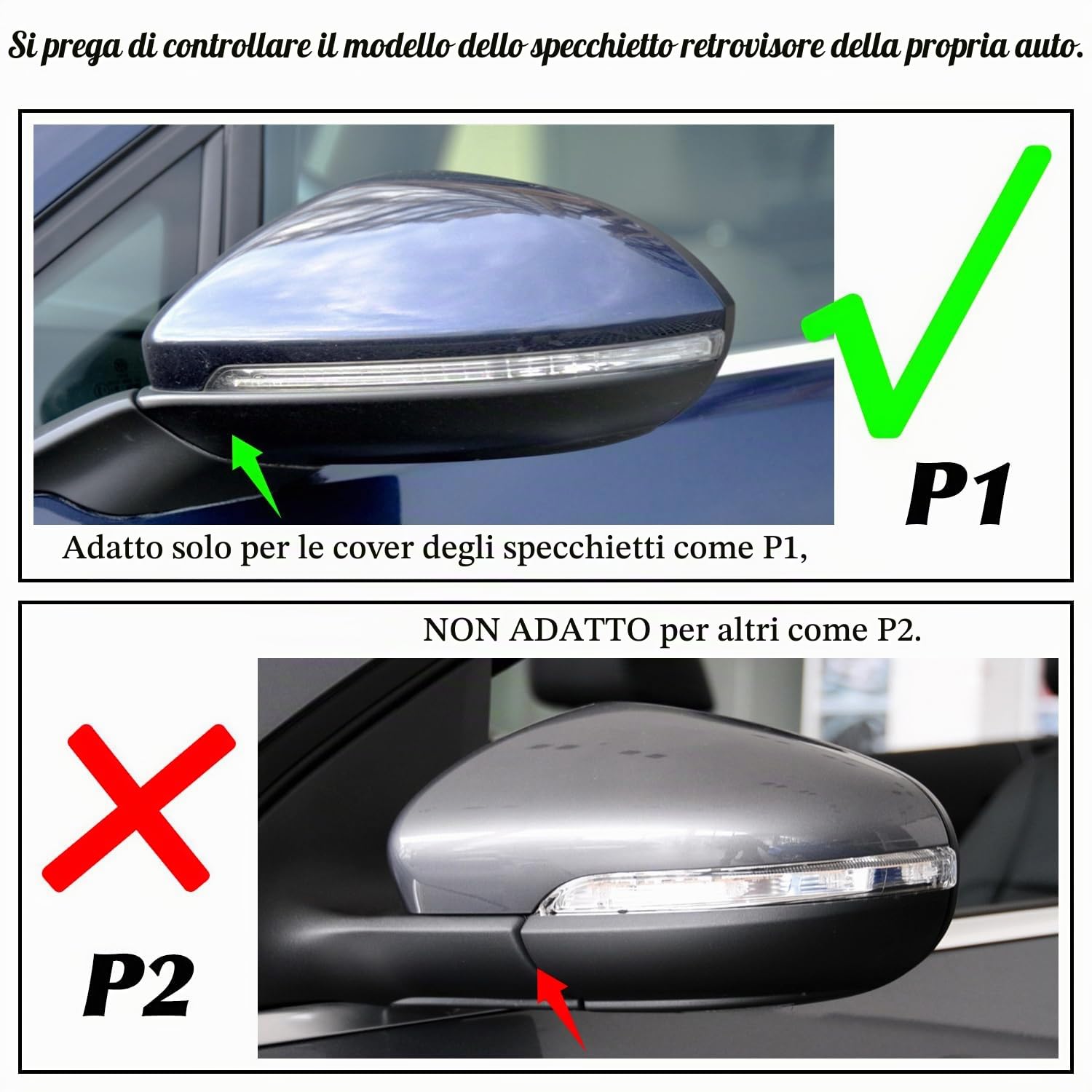 Coperchio Dello Specchio Laterale, Ricambio per Specchietto Retrovisore Compatibile con Golf MK7 Hatch-back MK7.5 GTI R GTD Base 2009-2020 Tou-ran II All-track, Nero Lucido, 2 Pezzi