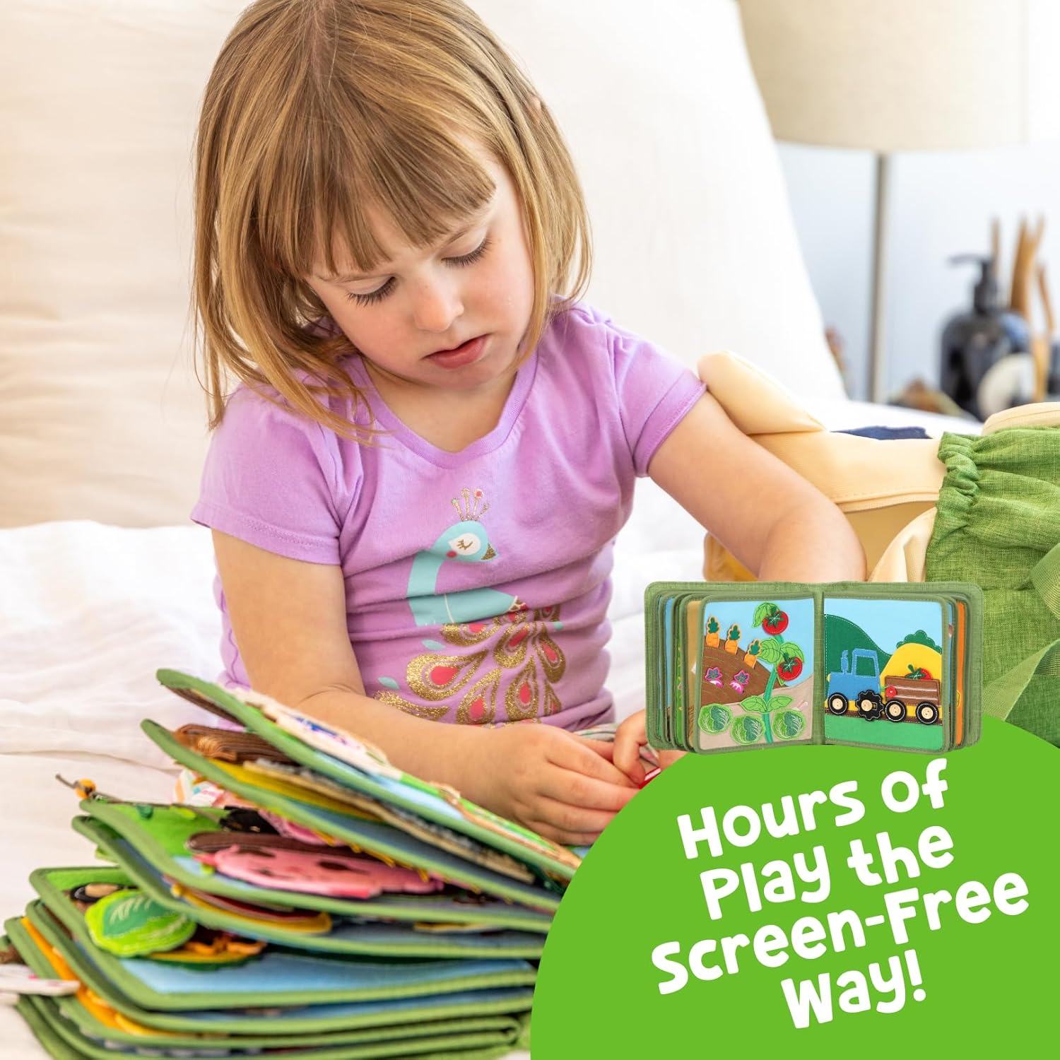 Montessori Busy Farm Book & Backpack Bundle, Interactive Quiet Book for Toddlers & Preschoolers, Educational Early Learning Travel Toy with Waterproof Backpack, Back-to-School Gift