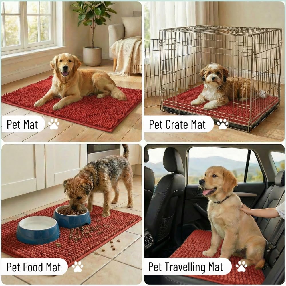 Miss Mila®| Dog Door Mat for Muddy Paw, Super Absorbent Chenille Pet Rug for Indoor Entryway, Non-Slip Washable Dirt Trapping Mats for Dogs & Cats, 18"x28" Savvy Red image 5