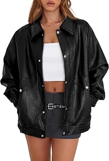 XIEERDUO Women's Oversized Faux Leather Jacket Y2K Motorcycle Bomber Coat Zip Up Fall Winter 2025 Outfits