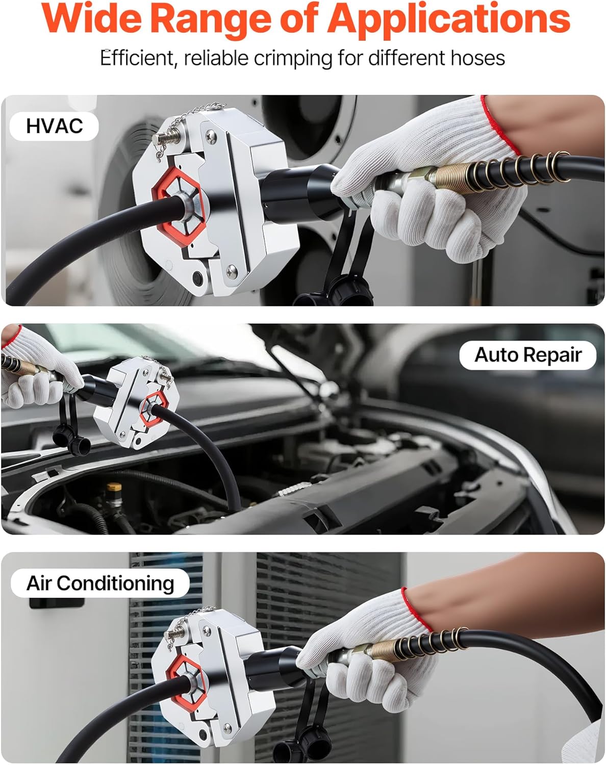 VEVOR Hydraulic Hose Crimper, Hydra-Krimp AC Hose Crimper Kit with 7 Dies Snap-On & Carrying Case, Hydraulic A/C Hoses Crimping Tool for Automotive & Air Conditioning Repair (Split with Manual Pump)
