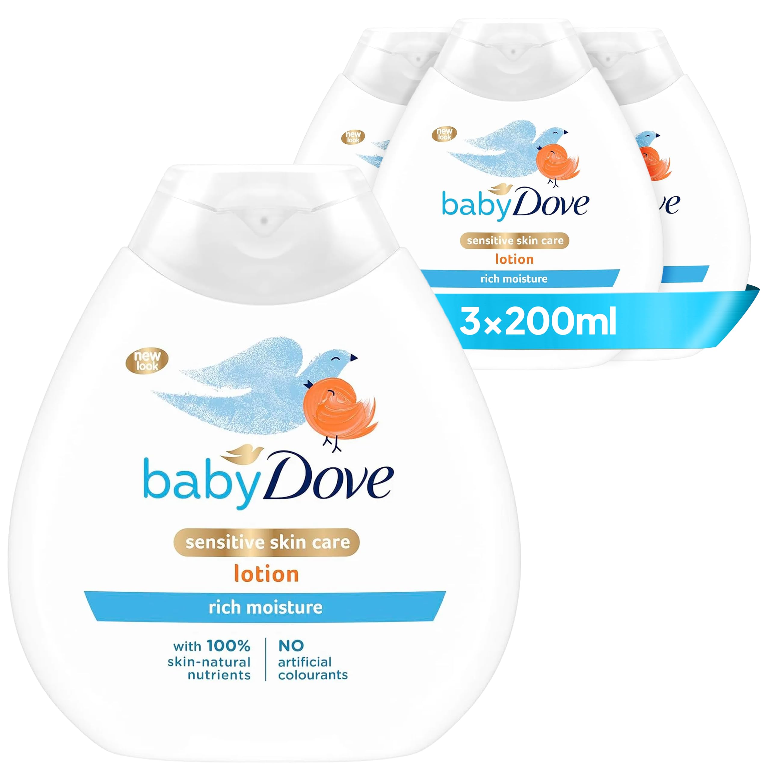 Rich Moisture Baby Lotion - Soothing & Nourishing for Newborns & Infants, Gentle Moisturiser for Dry, Sensitive Skin, Daily Skincare with Delicate Scent, All-Day Hydration - 200ml, Pack of 3
