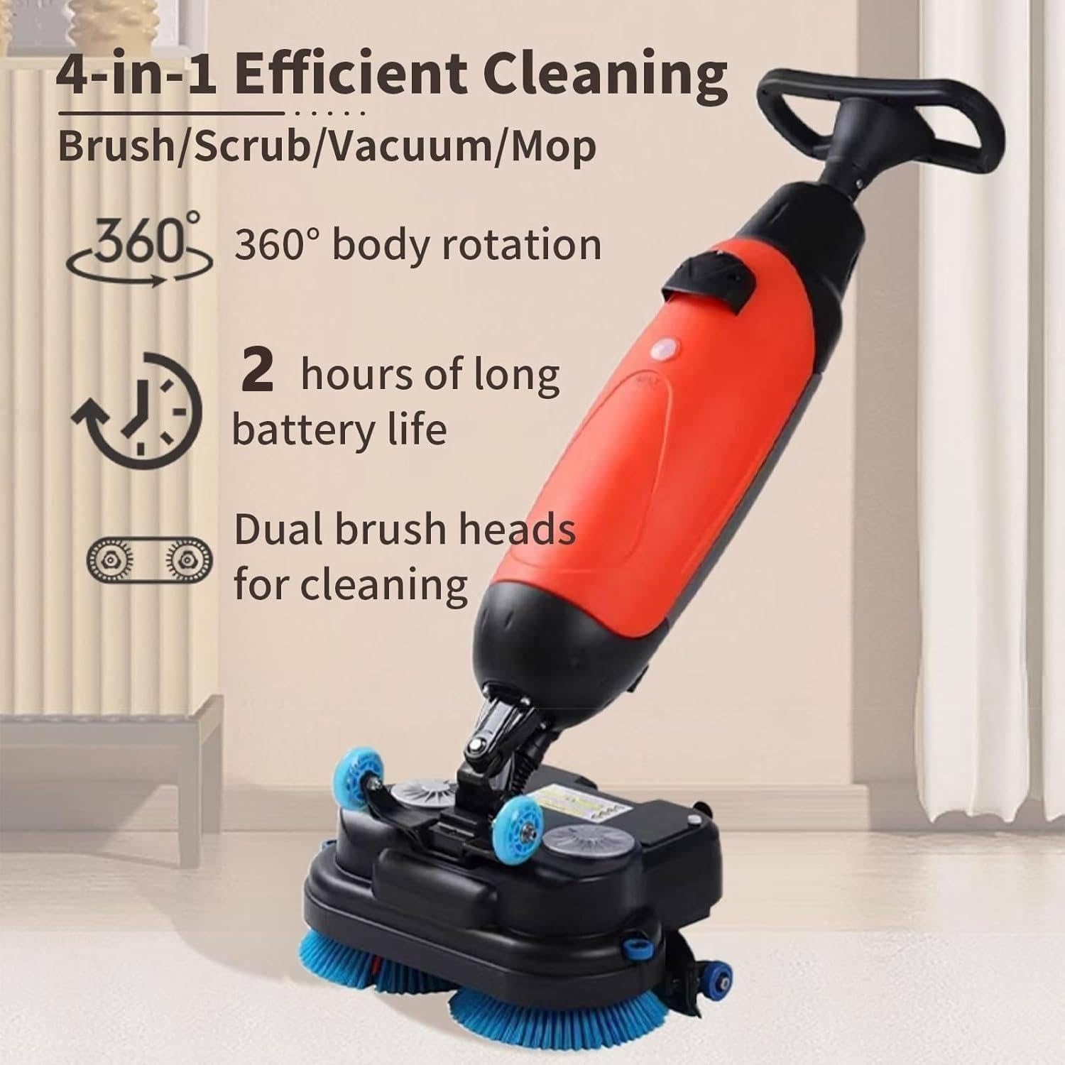Máquina de limpieza de suelos comercial, cepillos dobles giratorios, 240 RPM, cobertura de 13000 pies cuadrados/h, limpiador eléctrico ligero para suelos de madera, azulejos, mármol, cemento