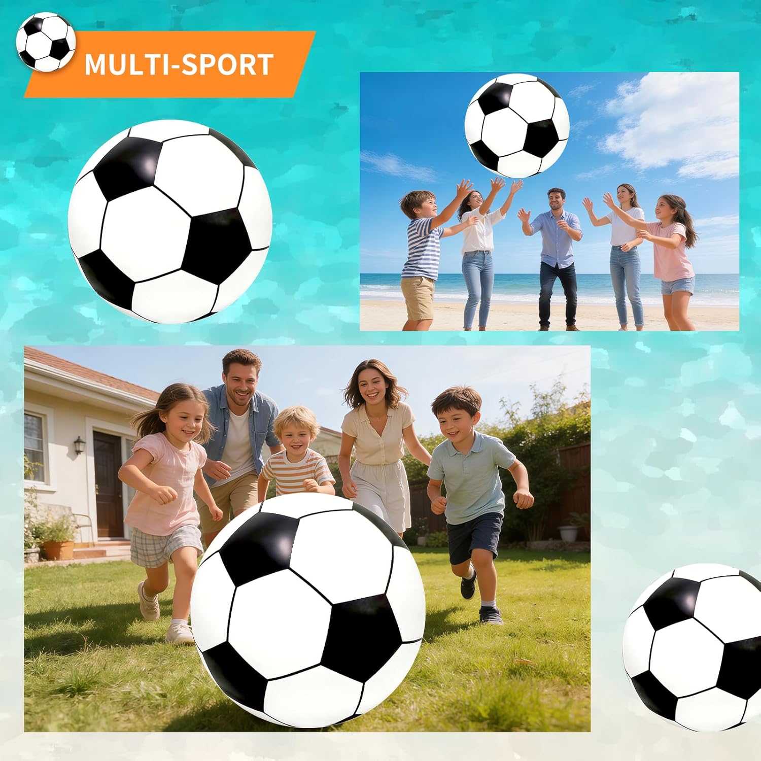 3 Pcs 40 Inch Giant Inflatable Soccer Ball, Huge Beach Football Large Sport Balls Jumbo Beach Balloons Oversized Soccer Party Favors for Birthday Decoration, Gift, Outdoor Sports, Pool, Backyard