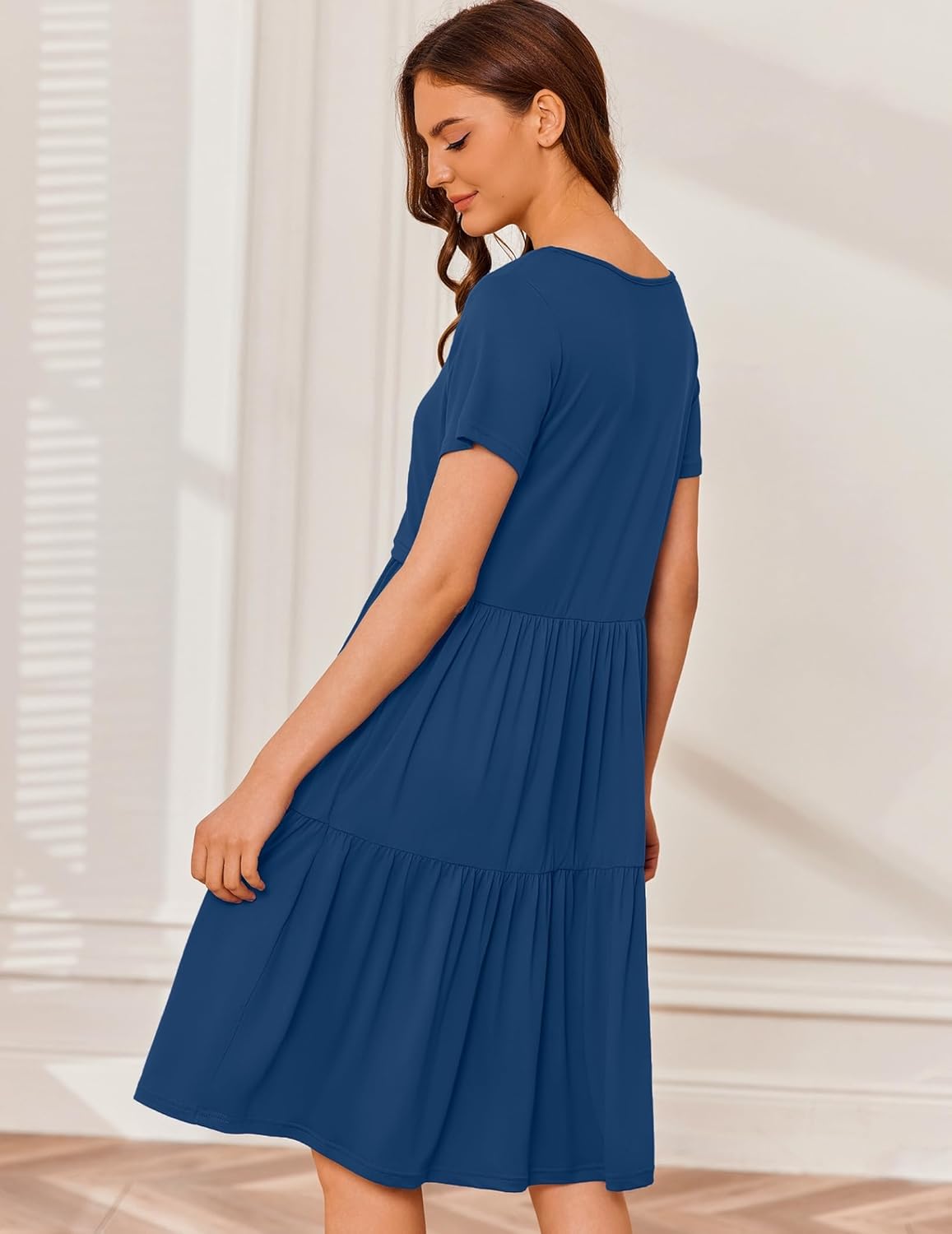 Ekouaer Nursing Dress Summer Short Sleeve Breastfeeding Casual Knee Length Maternity Dresses S-XXL - Image 3