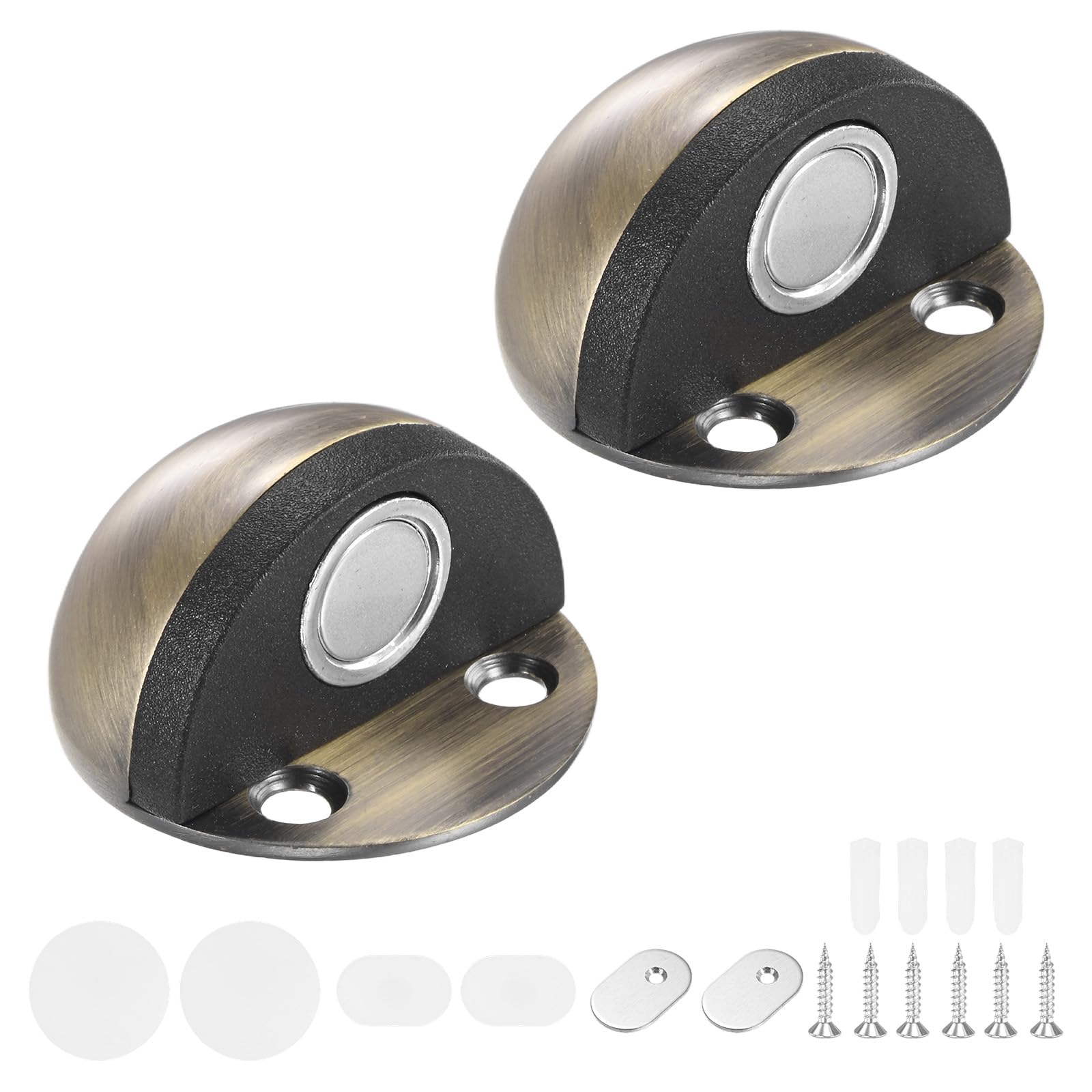 M METERXITY 2-Pack Floor Mounted Door Stops, Stainless Steel Half Dome Magnetic Gate Stopper with Plastic Rubber Bumper for Living Room/Bedroom/Bathroom, Wall Protector [Green Bronze]