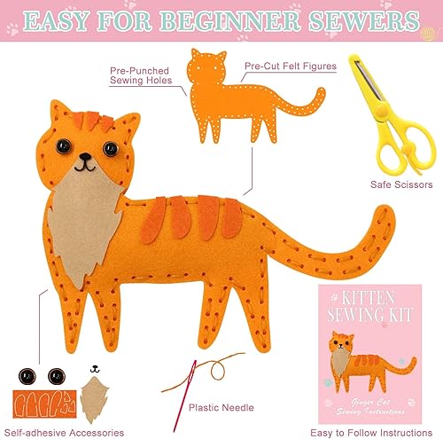 Miniatura 2 de CiyvoLyeen Kit de manualidades de gatito para niños, juego de manualidades y costura, gatito y gato, peluches de fieltro para niñas y niños, ideas