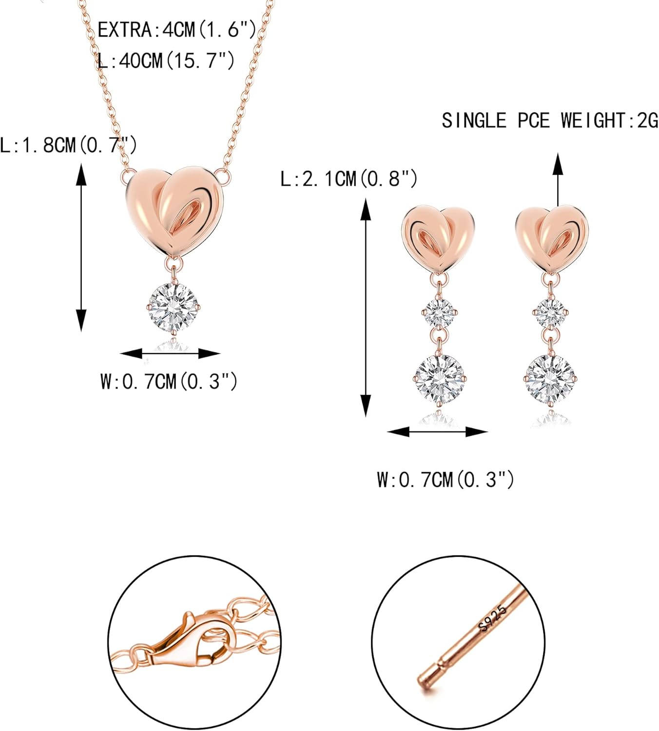 EVER FAITH Delicate Infinity Love Lifelong Heart Necklace Dangle Earrings Set,Round Cut White CZ Hypoallergenic Birthday/Valentines/Mothers Day Jewelry Gifts for Women Wife Mom - Image 7