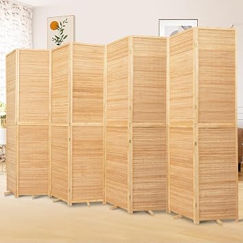 Bamboo Room Divider 8 Panel Wall Divider,Folding Screen W/Extra Stable Base | 100% Bamboo Privacy Panel,Detachable & Quick installation,Room Divider Screen for Room Partition,Decorative Separator,142''W