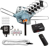 Five Star Outdoor HDTV Antenna Amplified 150 Mile Range, 360° Wireless Remote Rotation, 40FT RG6 Cable, Supports 5 TVs