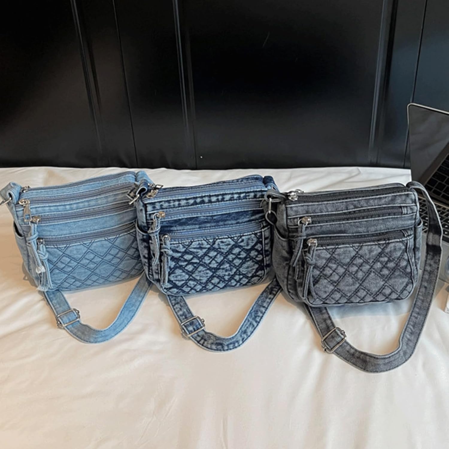 Denim Purse Quilted Slouchy Shoulder Bag with Multi Pockets Minimalist Jean Casual Square Crossbody Handbag - Image 6