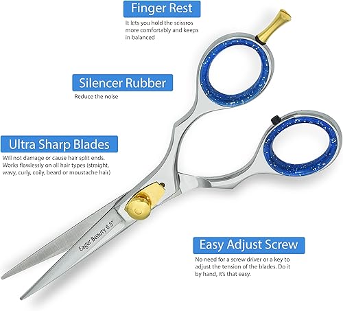 Miniatura 3 de Eager Beauty Tijeras profesionales para el cabello, tijeras de corte de pelo, tijeras de peluquería grandes de 6.5 pulgadas para hombres y mujeres,