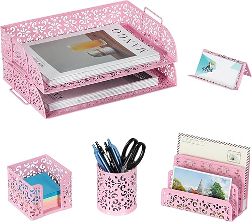 Miniatura 12 de EasyPAG Set organizador de escritorio 5 en 1 – Incluye 2 Charolas tamaño papel Carta, Clasificador de cartas, soporte de bolígrafos, recipiente para