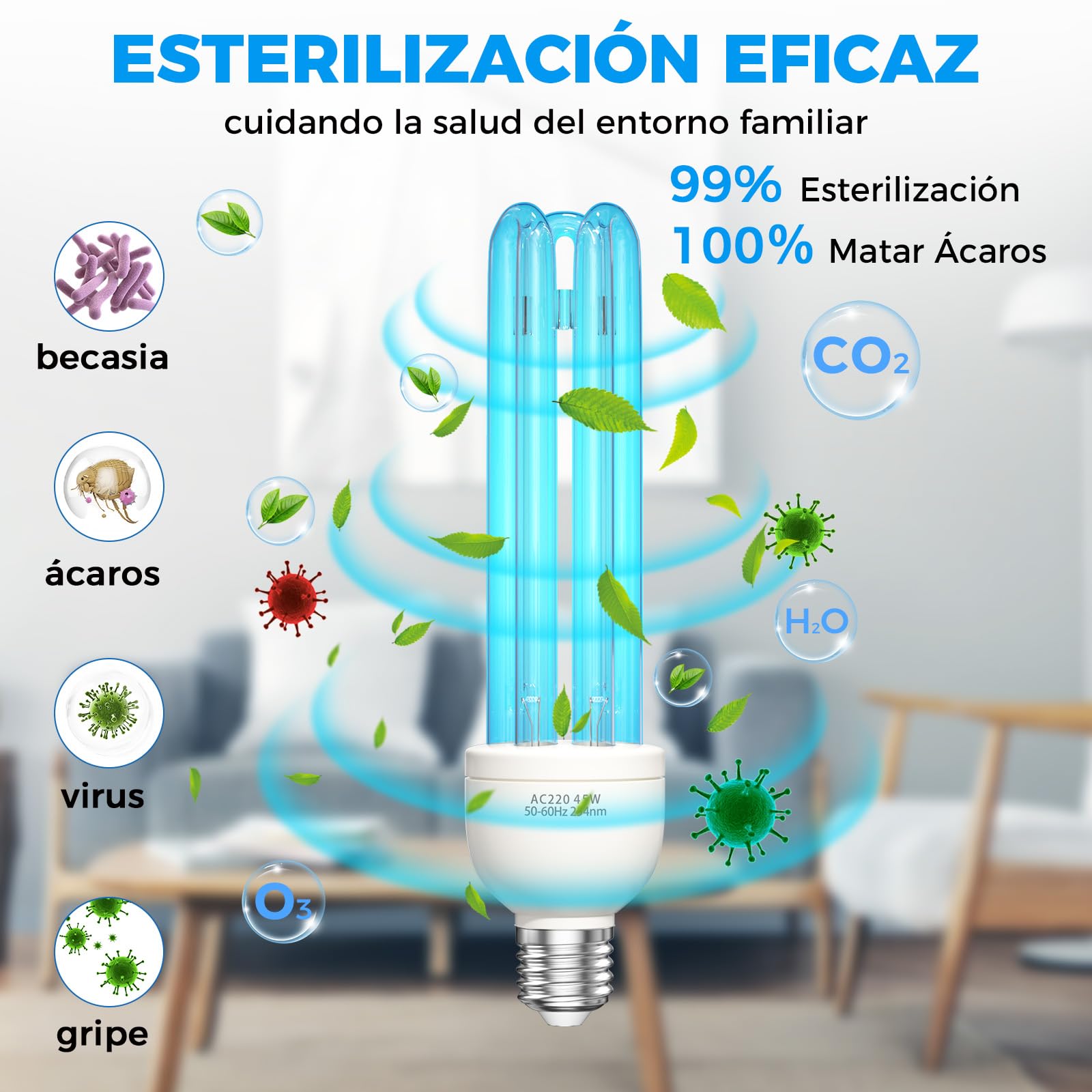 Lámpara de Desinfección de Ozono 45W,Lámpara de Desinfección UV E27, Germicida con Luz de Ozono,Perfecta para Escuela,Hotel,Hospital,Laboratorios,Oficina,Cantina