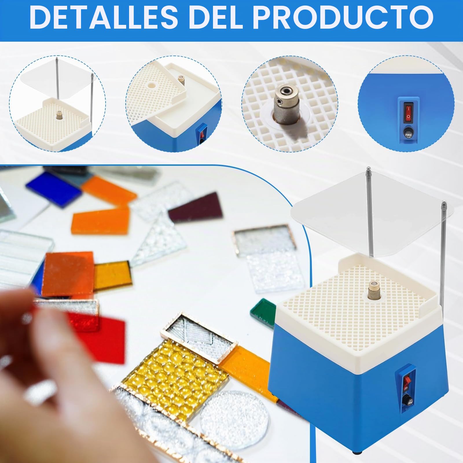 Amoladora De Vidrio, Molinillo PortáTil De 65 W Y 4200 Rpm Con Deflector Portaherramientas Y Juego De 8 Herramientas Para Cortar Vidrio Para CeráMica JoyeríA Y Vitrales