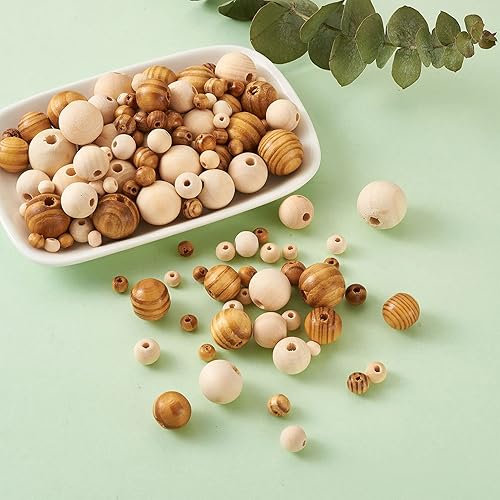 Miniatura 3 de 1010 cuentas de madera sin terminar, cuentas redondas de madera natural, 7 tamaños, cuentas espaciadoras de madera surtidas para hacer manualidades