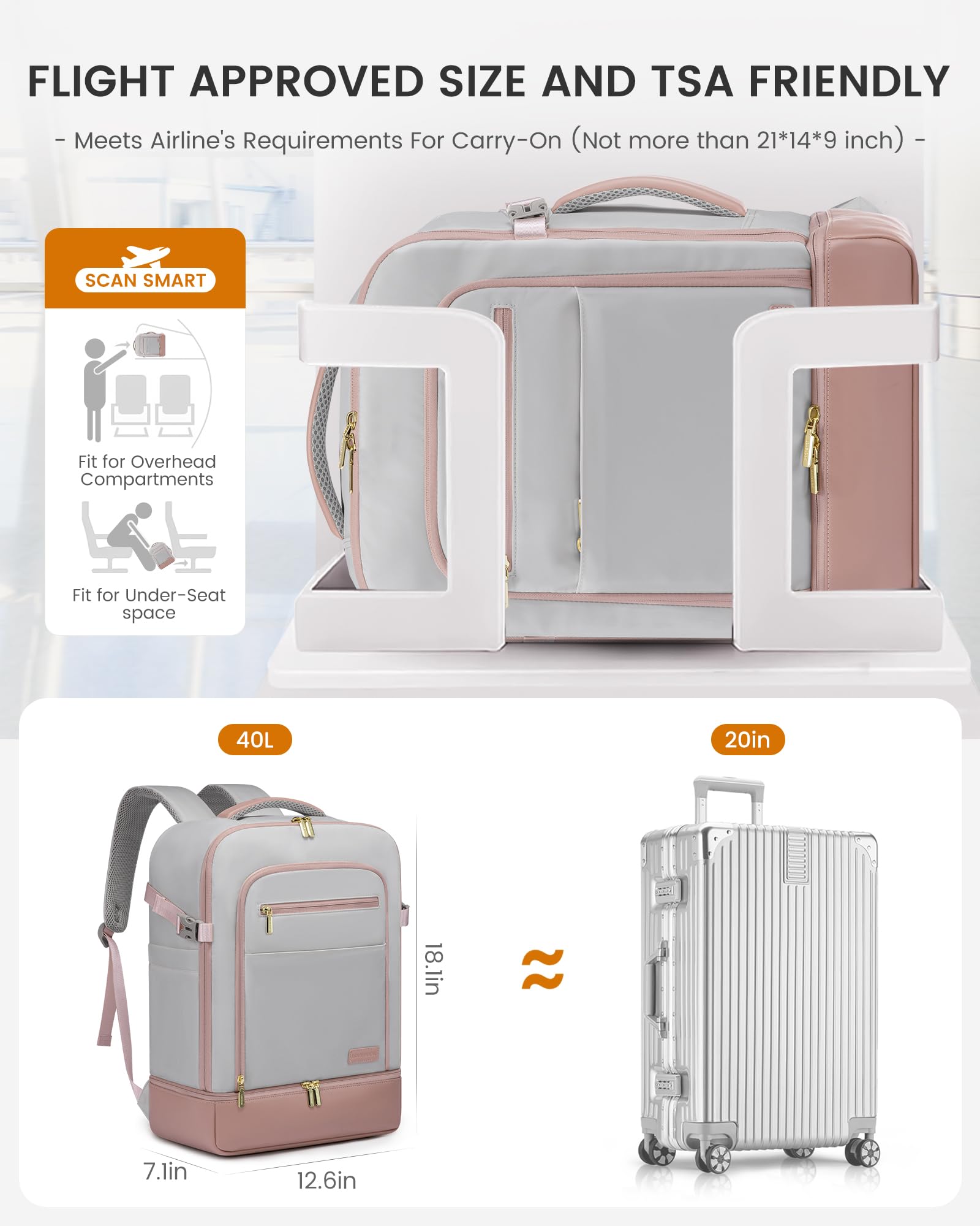 LOVEVOOK Mochila de viaje para mujer con compartimento para zapatos, bolsa de viaje para artículos personales, mochila de transporte aprobada por vuelos
