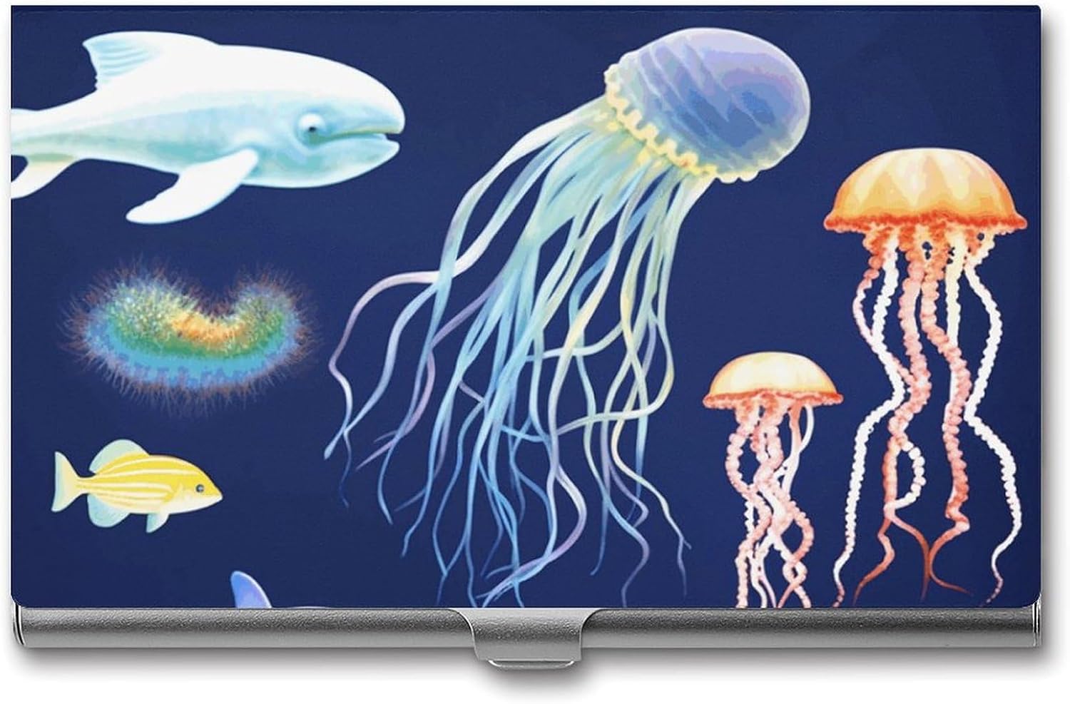 Aquatic Sea Animal Business Card Case for Women Or Men Snaps Closed Portable Name Holder Credit Card Holder for Business Meeting Use