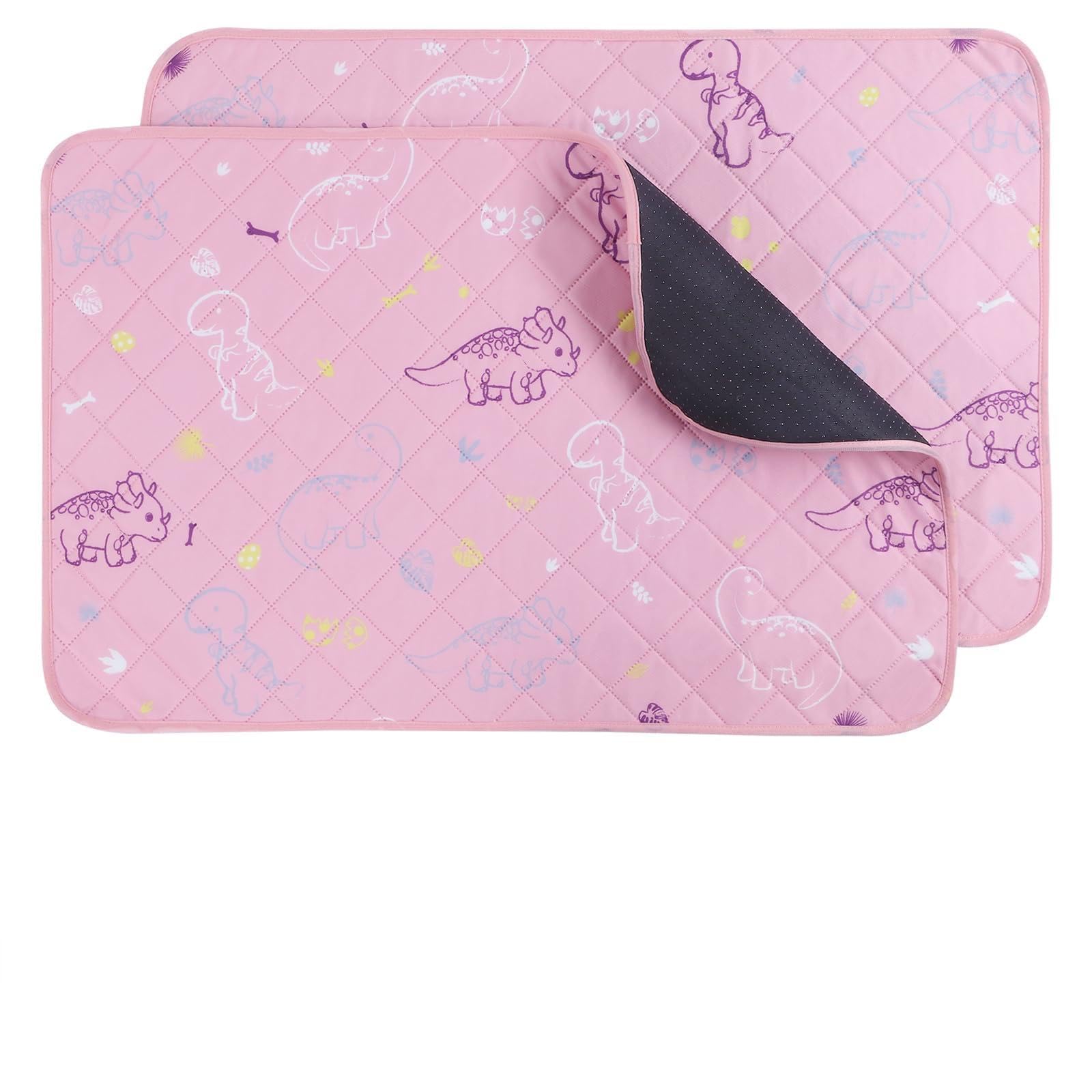 IEUUMLER Washable Pee Pads for Dogs, 2 Pack Non-Slip &amp; Waterproof Pack Whelping Pad, Reusable Washable Puppy Potty Training Pad with Fast Absorbent for Playpen EU007 (Pink Dinosaur, 24"X18"-2pcs)
