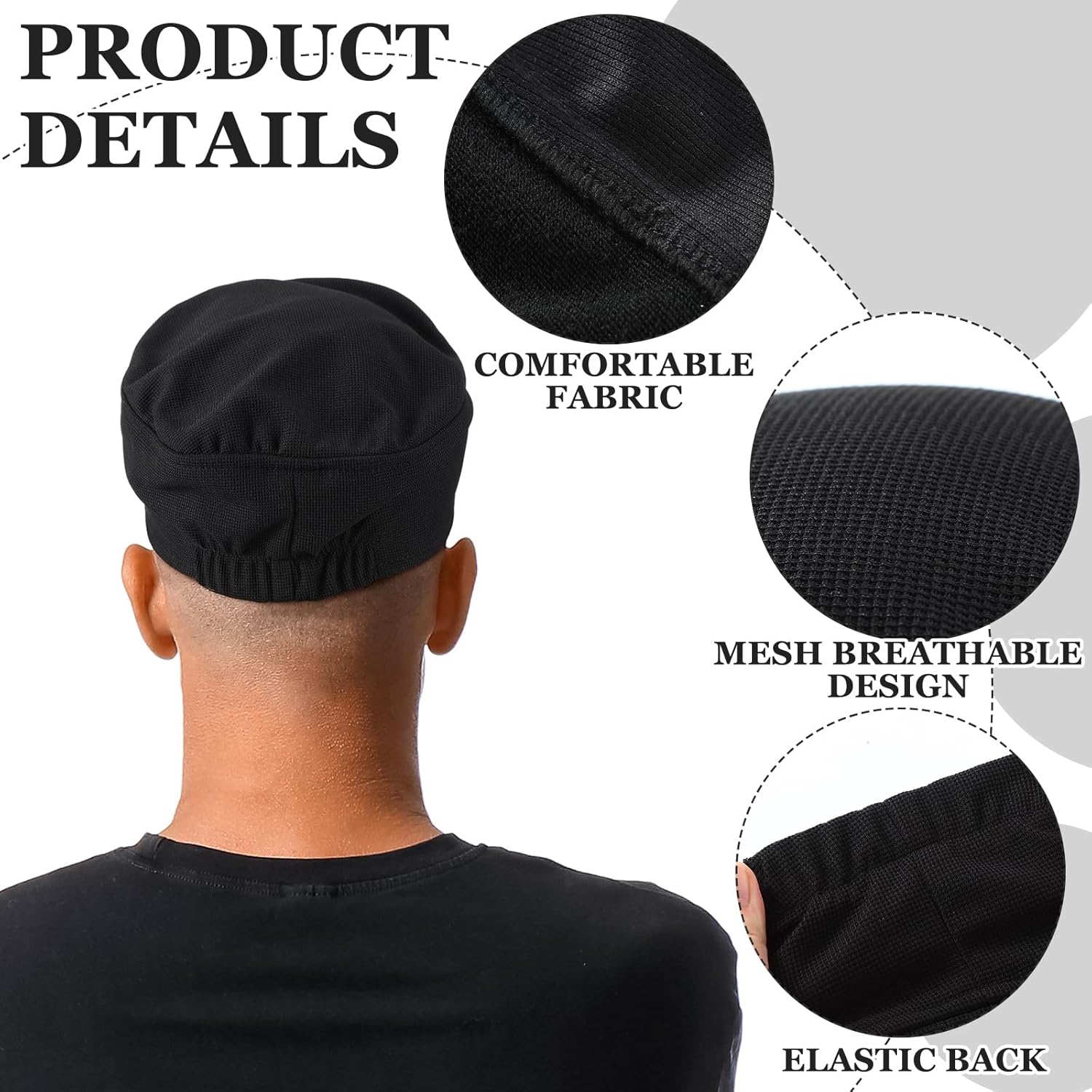 Hicarer 6 Pcs Chef Hat for Women Men Adjustable Unisex Sushi Beanie Chef Mesh Top Skull Cap Kitchen Cooking Food Cap Black - Image 3