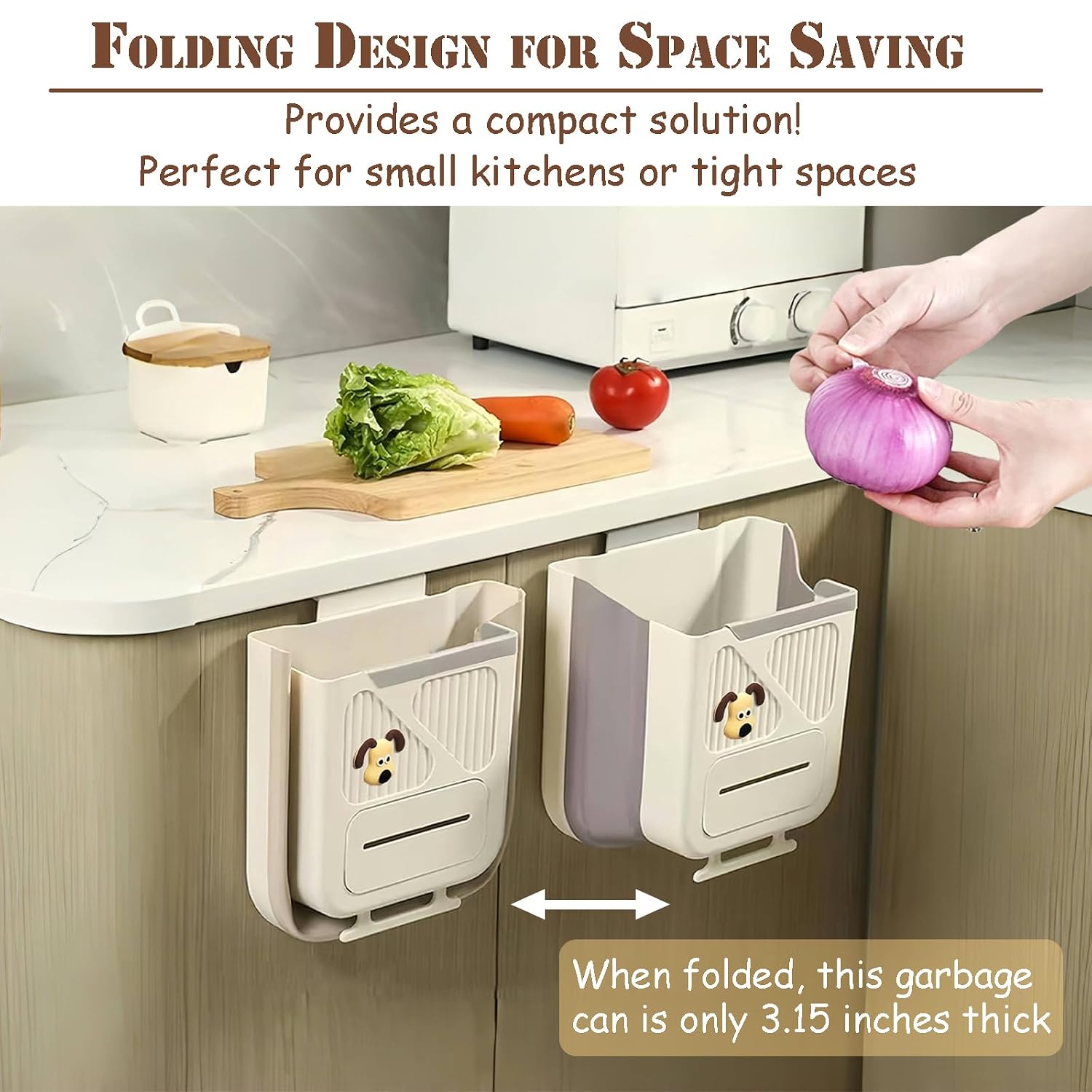 Collapsible Hanging Trash Can for Kitchen Cabinet Door, 2.64 Gallon image 3