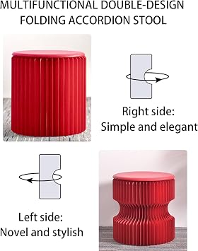 Foldable Paper Stool Portable Folding Kraft Paper Accordion Round Stool for Home & Commercial Use Black 30cm/11.81in